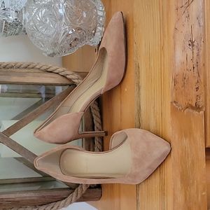J. CREW LUCIE $220 NUDE TAN SUEDE LEATHER HEELS SZ 5 LIKE NEW!!